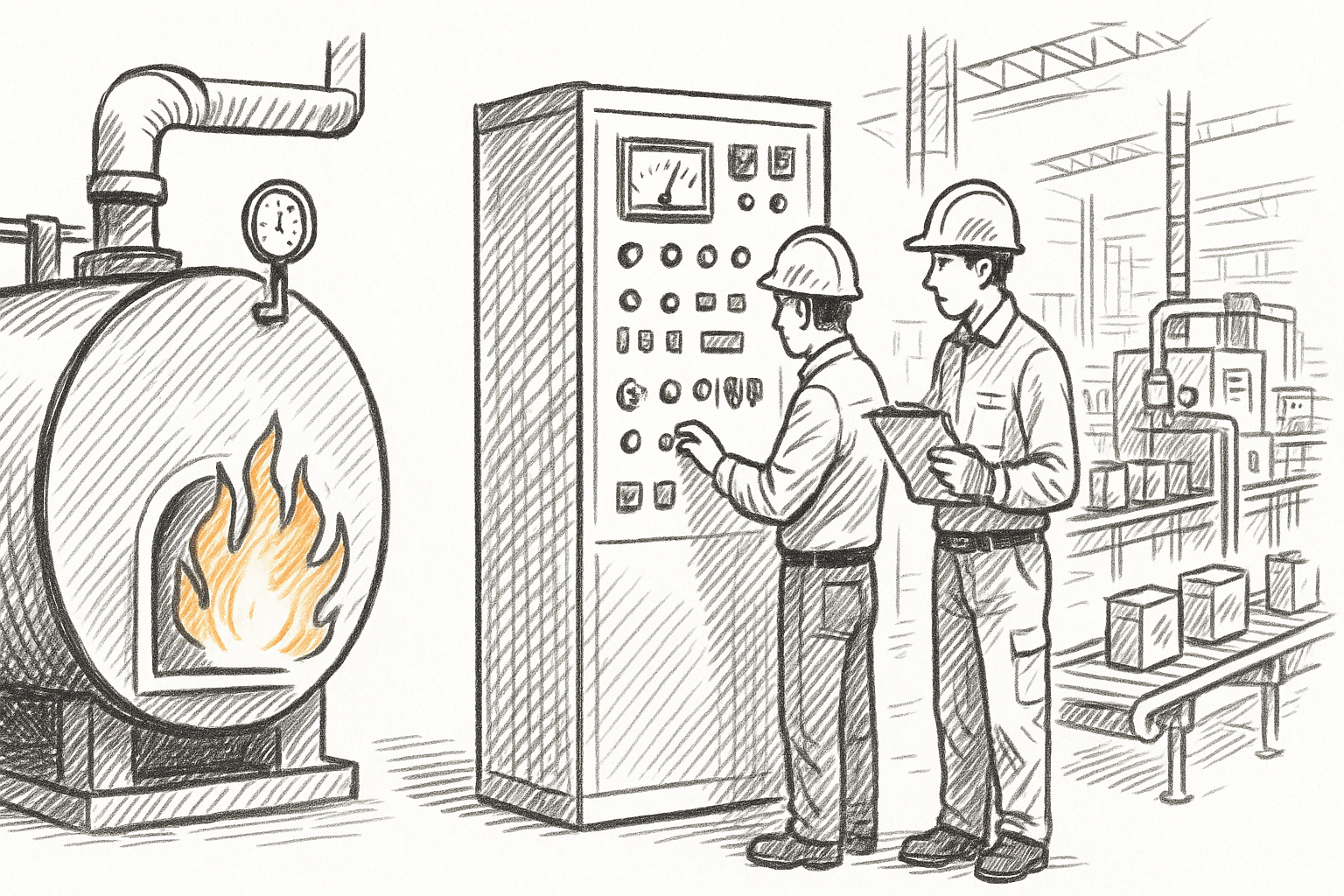 FMCG plant boiler room with operators