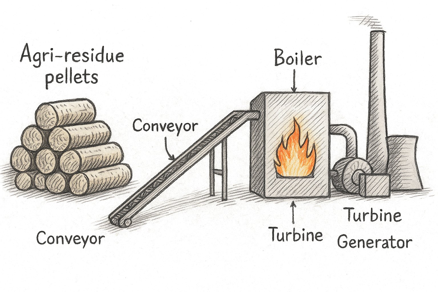 Stack of agri-residue pellets and a thermal power unit